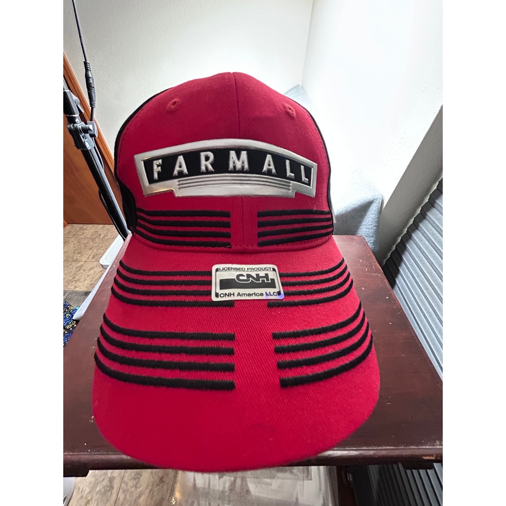 International Harvester Farmall Hat Red Black Chrome Logo Adjustable Cap NEW